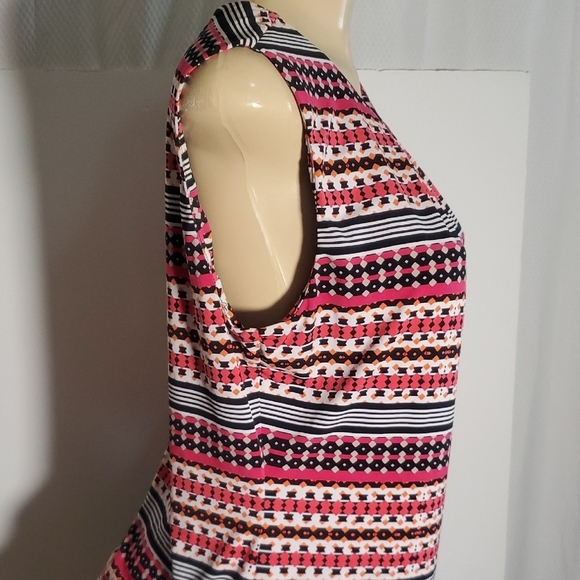 Calvin klein Sleeveless Pleated Blouse Striped Top XL Black White - Picture 3 of 9